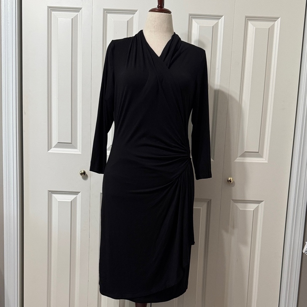 Karen Kane NWOT❤️Black Faux Wrap Ruched Dress made from soft jersey knit. - Picture 2 of 12